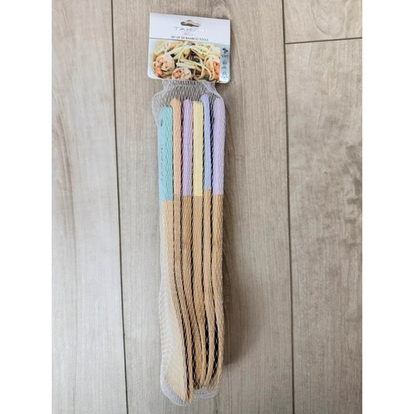 Tahari Home Other - Tahari Home Set of 6 Bamboo Kitchen Tools Pastel Multi Colored Handles NWT